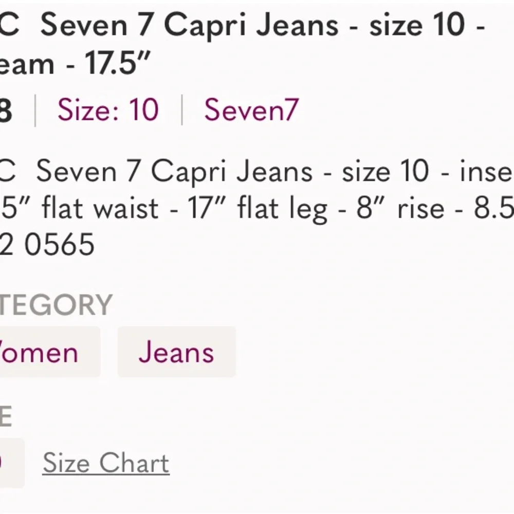 Excellent Preowned Condition Seven7 Capri Jeans Size 10. Very Cute.